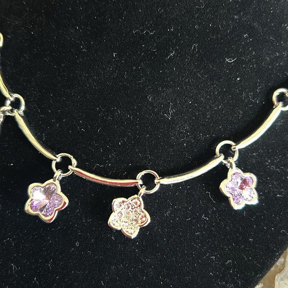 Lavender Crystal Flowers with Pavé Cubic Zirconia Flowers Necklace-Boutique - Picture 3 of 9